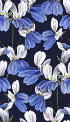Watercolor blue-eyed mary pattern.Colorful seamless summer pattern. Perfect for greetings, invitations, manufacture wrapping paper, textile and web design. Watercolor summer flourish pattern.