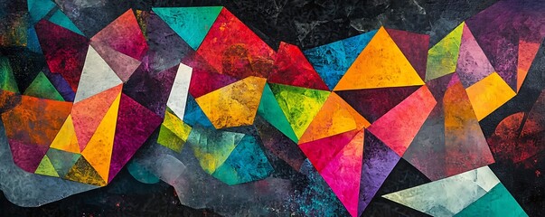 Fototapeta premium A vibrant abstract composition featuring colorful geometric shapes and patterns, perfect for creative projects, branding, and artistic expressions.