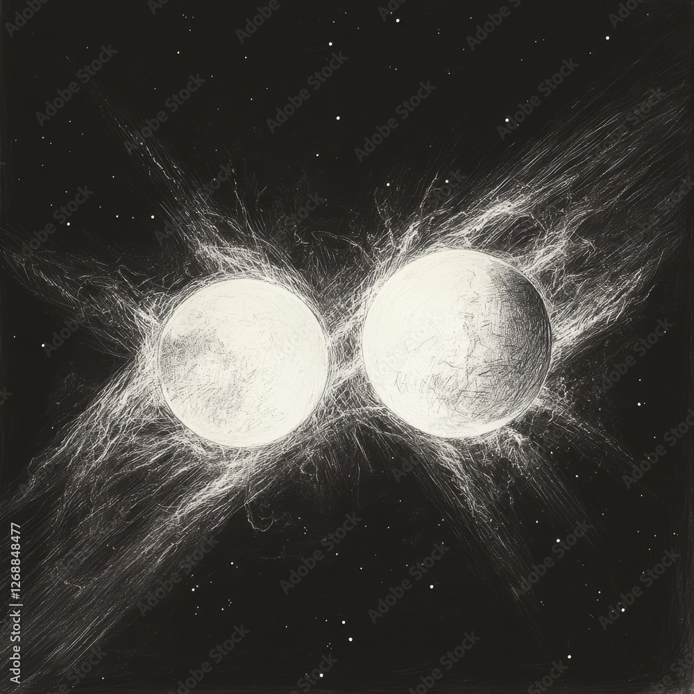 Poster Binary star system with two suns orbiting in a dynamic cosmic dance