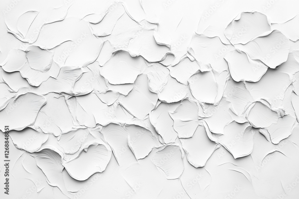 Poster white background with a lot of white paint splatters on it. the splatters are in various shapes and 