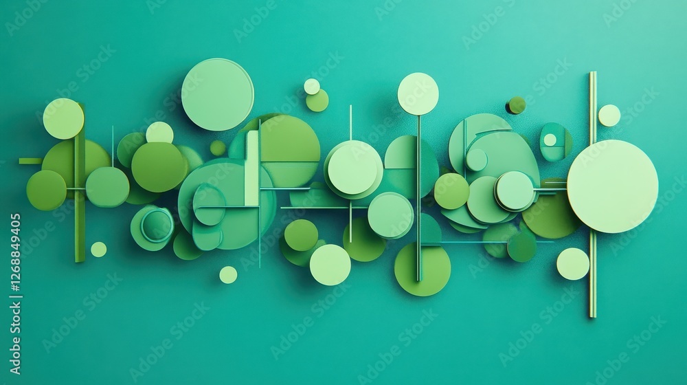Aufkleber abstract composition features circles and lines on a turquoise background