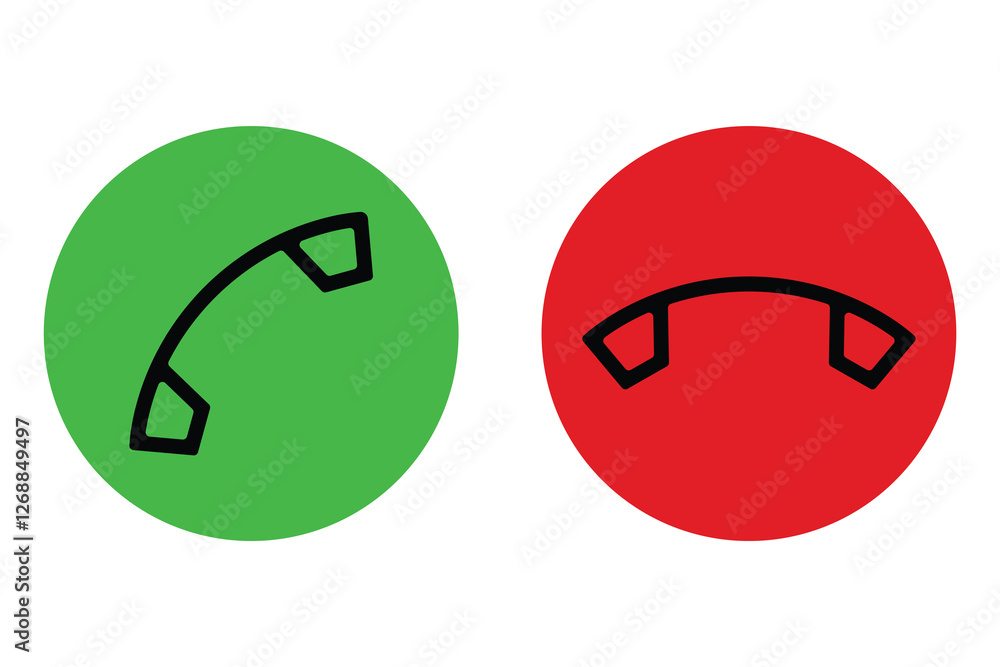 Poster phone call, end button icon, vector set. green and red phone call icon button. accept and decline, p