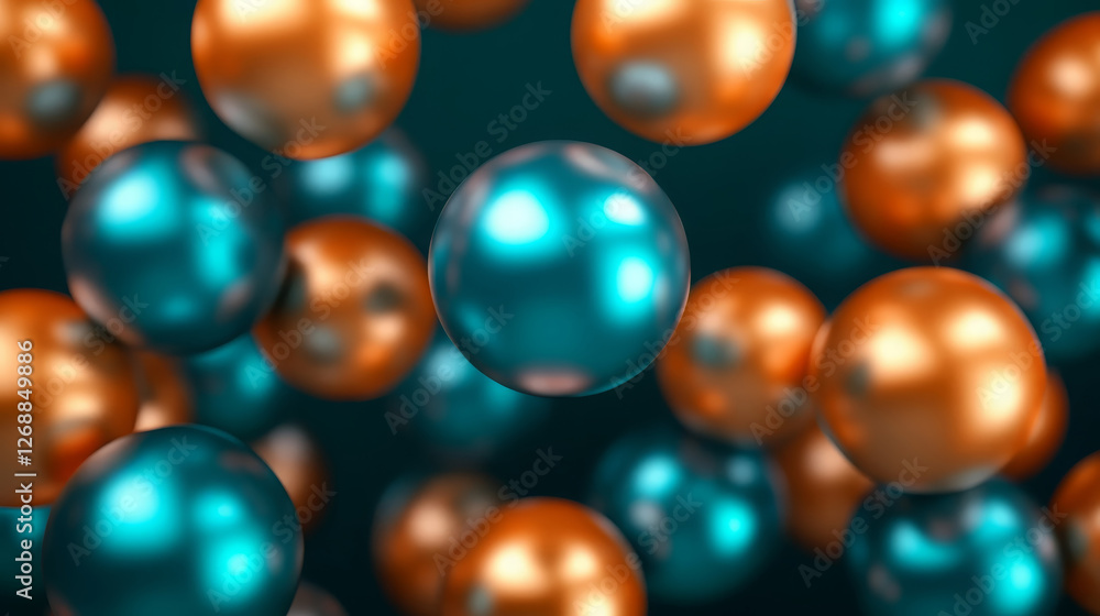 Poster vibrant 3d wallpaper showcasing cluster of glossy teal and orange spheres, creating dynamic and visu