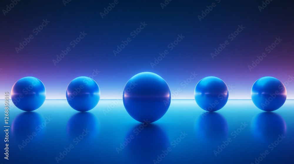 Aufkleber surreal abstract scene featuring five glowing blue spheres arranged in line against gradient backgro