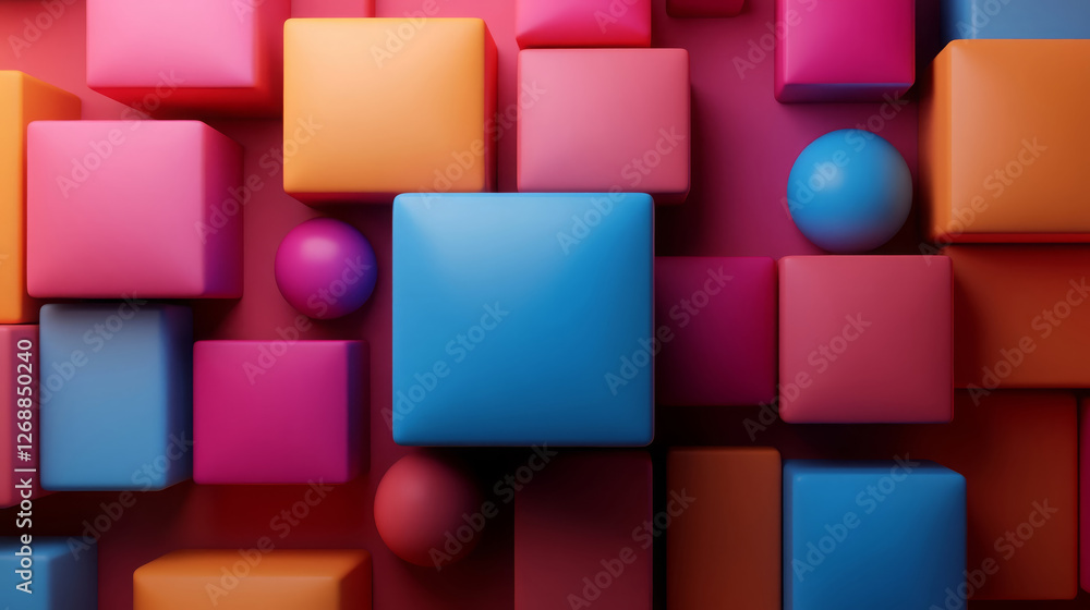 Aufkleber vibrant and dynamic composition of colorful geometric shapes, including cubes and spheres, creating 