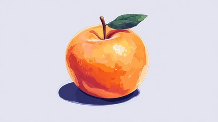 Digital art depicts an orange apple with a leaf