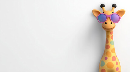Obraz premium vibrant cartoon giraffe wearing oversized sunglasses, showcasing playful and fun expression against simple background
