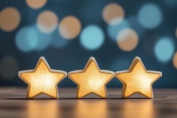 Three Illuminated Stars on Dark Background with Bokeh
