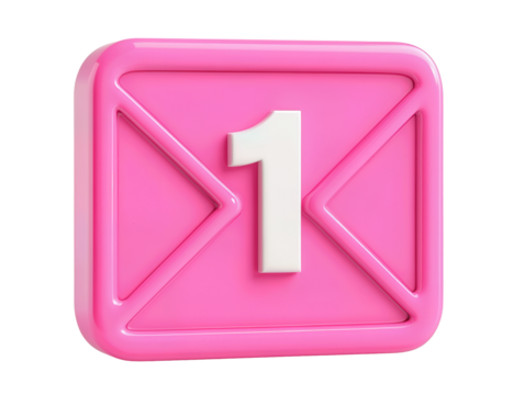 Isolated Pink Email Icon with Number One