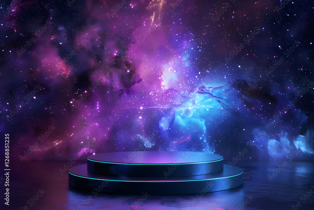 Aufkleber futuristic cosmic platform with nebula background
