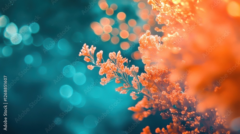 Poster vibrant aqua and coral bokeh lights create a dreamy atmosphere in a colorful display of nature's bea