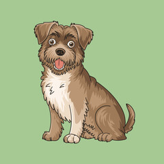 Vector art dog image with plain green background