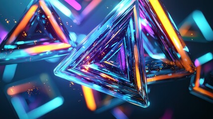 Abstract, glowing, triangular shapes, digital art, neon light, background