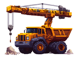 Obraz premium Heavy Construction Vehicle with Crane for Mining and Excavation Work