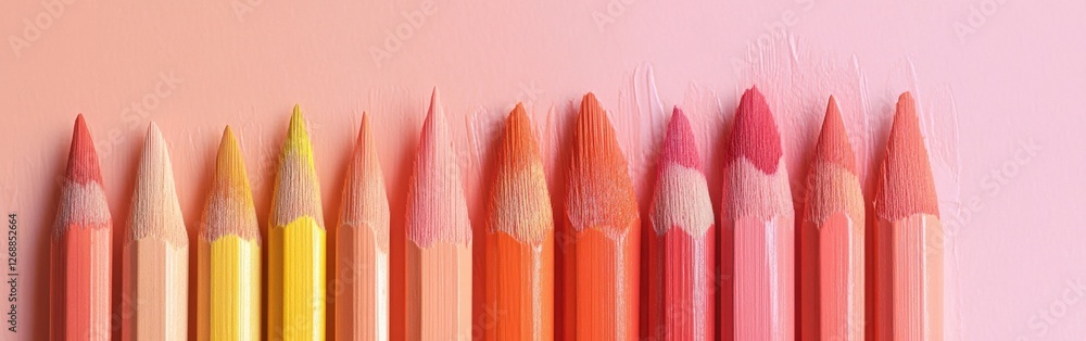 Poster gradient transition of soft pencil strokes showcasing a range of warm colors on a minimalist backgro