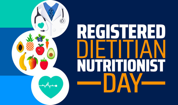 Registered Dietitian Nutritionist Day background banner or poster design template. observed every year in March. Holiday concept. Use to any Template, card, poster, placard, template.