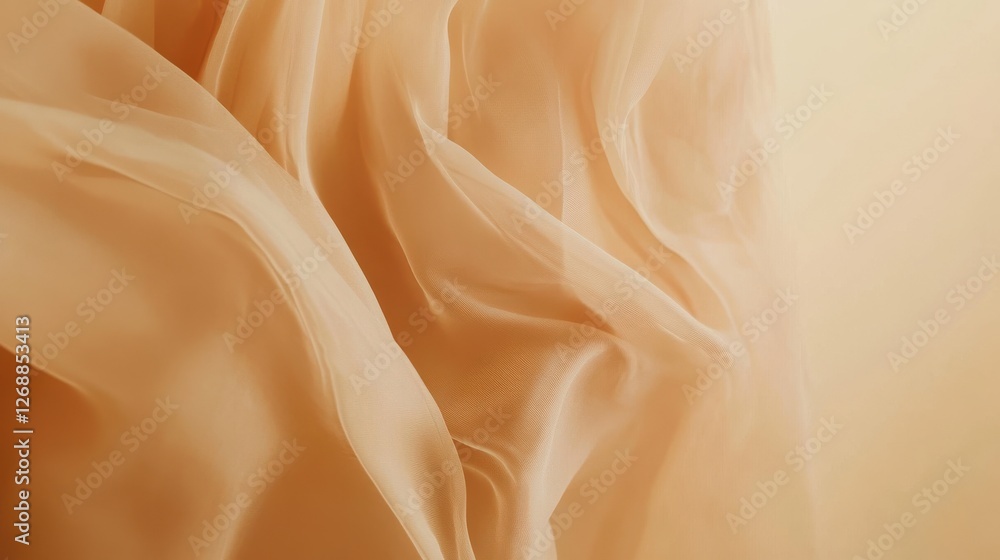 Poster soft pastel amber fabric sways gently in warm light, creating a serene atmosphere of tranquility and