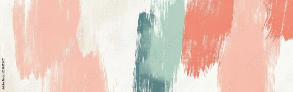 Poster soft pastel coral and mint brushstrokes create a serene and calming background suitable for various 