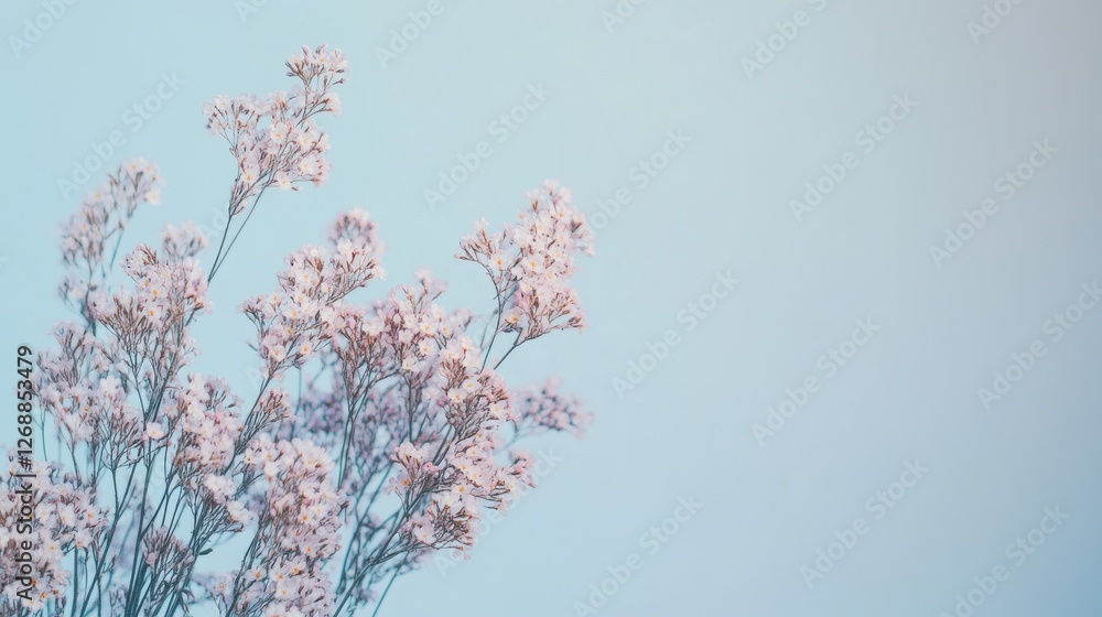 Poster Delicate flowers against a soft gradient background create a serene and calming atmosphere in a tranquil setting
