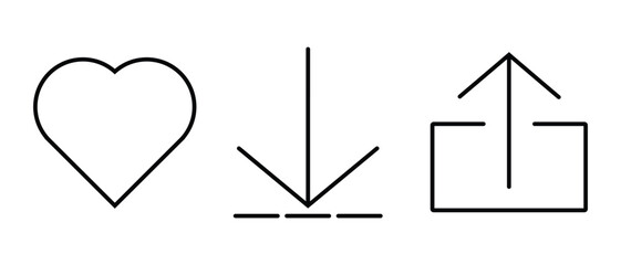 Share, download, react icon, vector set. Social Media Reaction Icon Set. Like, share, download icon. vector illustration. 