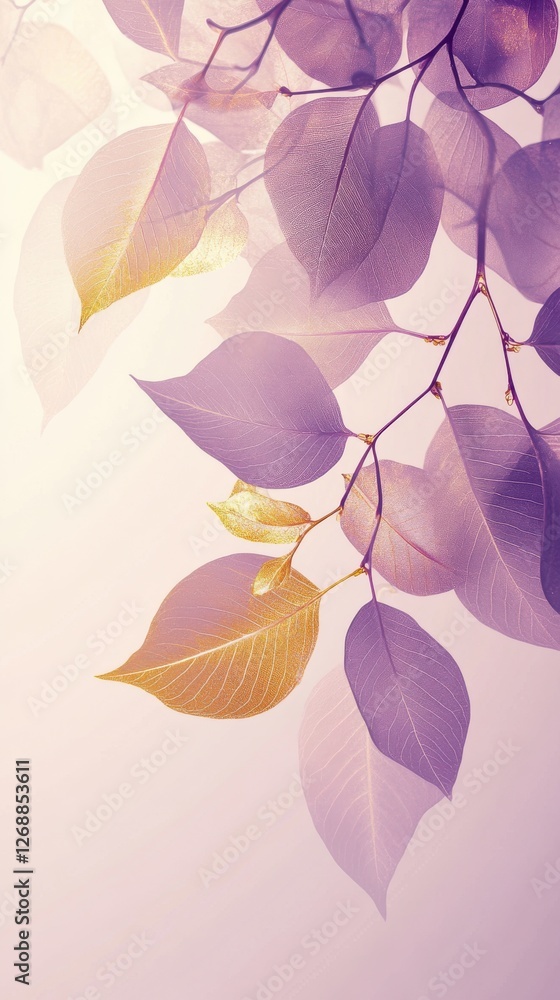 Aufkleber soft mauve leaves with golden tips gracefully resting against a light background