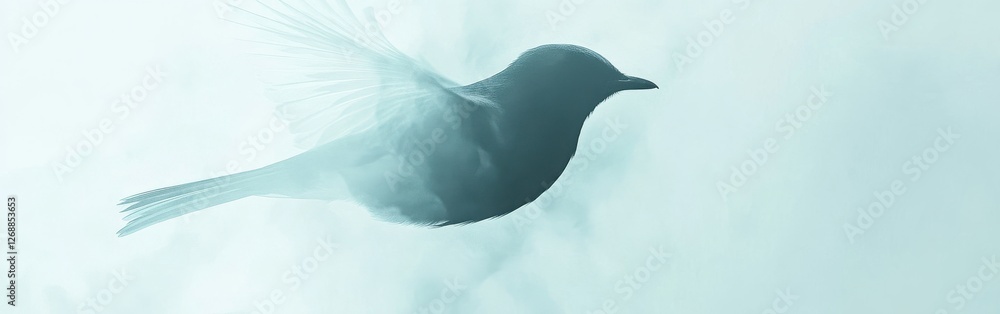 Poster soft abstract silhouette of a bird in pencil gracefully flying through a cloudy background during a 