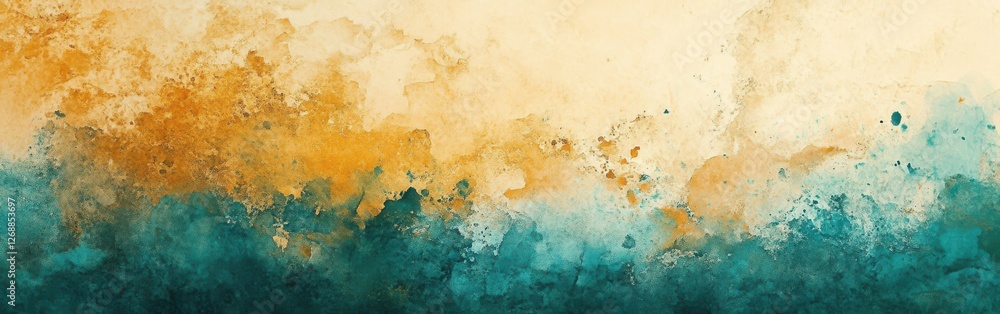 Poster soft pastel amber and teal organic blotches create a harmonious blending of colors in an abstract la