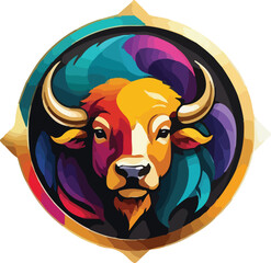 Colorful Buffalo vector design, Buffalo Logo and icon design, Buffalo head Illustration vector design
