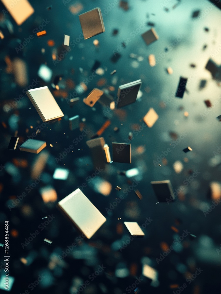Poster abstract particles in motion create a mesmerizing visual display of shapes and colors in a dynamic e