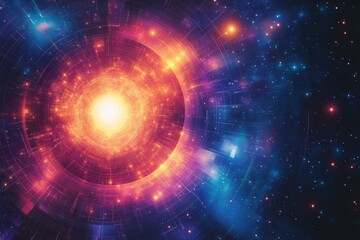 Abstract representation of a wormhole with a bright light center