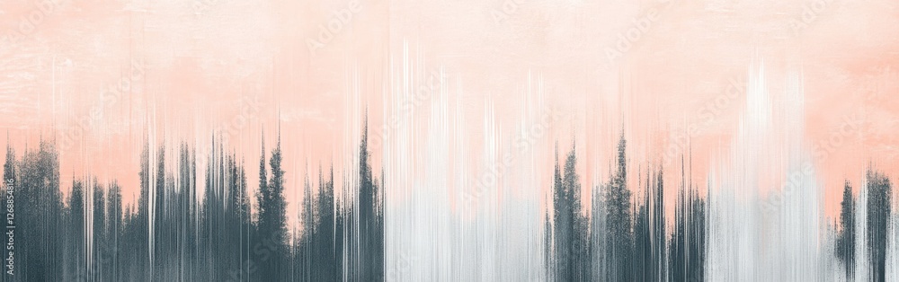 Poster Minimalist pastel gradient artwork featuring pencil strokes creating an abstract landscape on a soft background