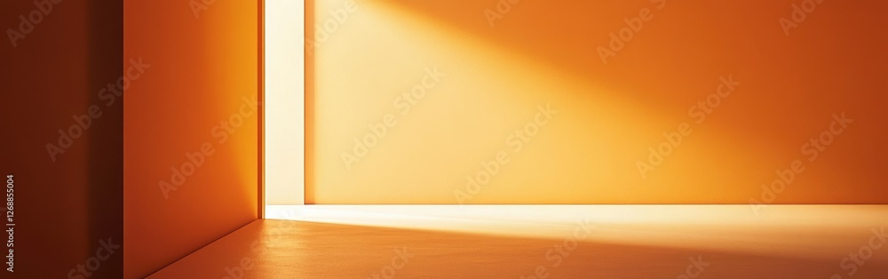 Poster minimalist monochromatic setting with muted orange tones highlighting natural light at a late aftern