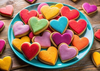 Fototapeta premium Colorful Heart-Shaped Valentine's Day Cookies on Plate