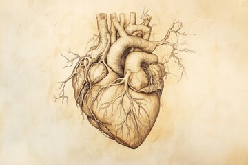 Detailed anatomical heart illustration featuring intricate veins and branches in a natural style. Generative AI