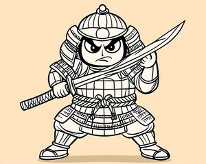 Fototapeta premium Cartoon Samurai Character with Sword and Fierce Expression