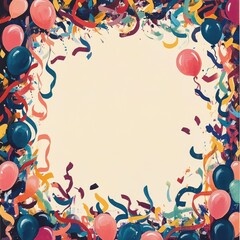 Colorful border filled with balloons and confetti for a festive celebration or party invitation