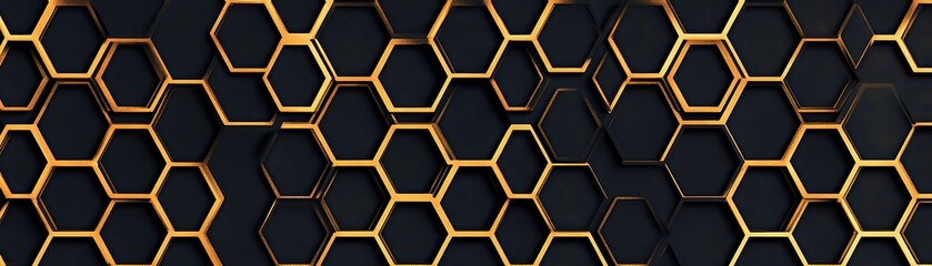 Obraz premium A striking hexagonal pattern featuring golden outlines against a dark background