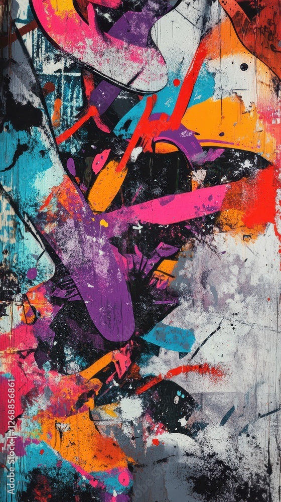 Poster abstract colorful splash art with a weathered textured background