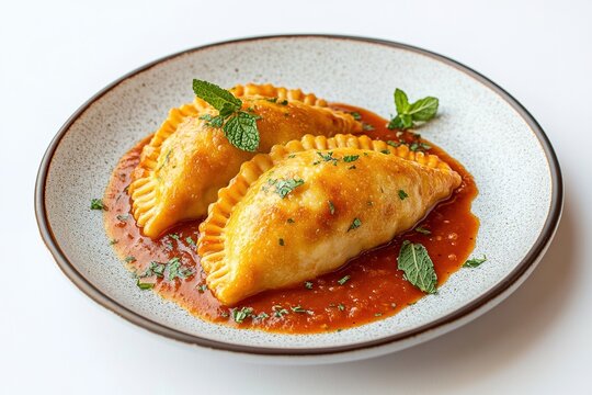 A photo of an elegant plate with two crescent