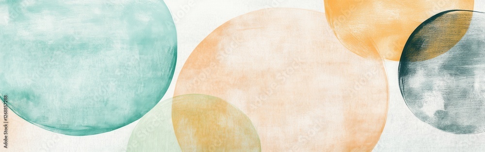 Poster abstract pencil strokes create circles in pastel mint and soft hues for a calming visual experience