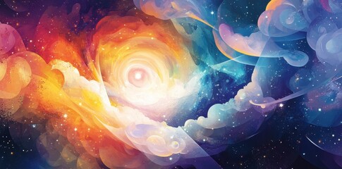 Colorful abstract galaxy art with swirling clouds and stars