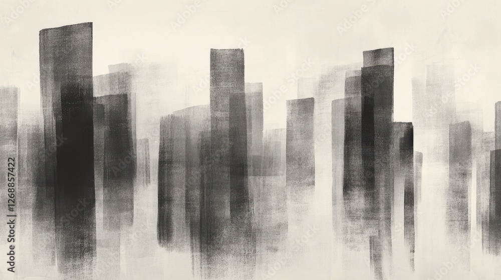 Aufkleber soft abstract gray pencil strokes form a layered landscape of blurred shapes suggesting a serene urb