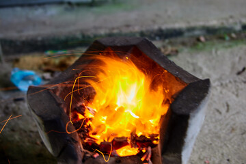 Fire burning in a fireplace