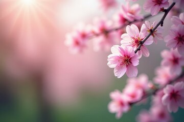 Fototapeta premium Delicate pink blossoms frame a blooming tree, spring border , pink tree, design