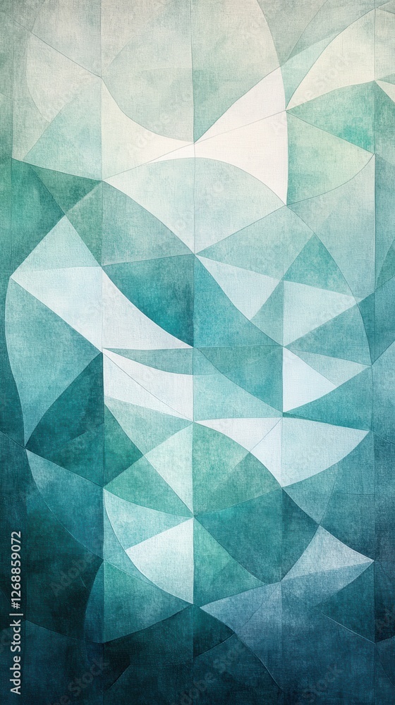 Poster soothing abstract geometric design featuring soft aqua tones and intricate shapes
