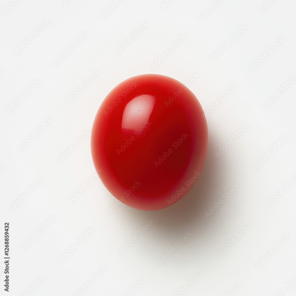 Poster vibrant red cherry tomato placed against a clean white background showcasing its glossy surface and 