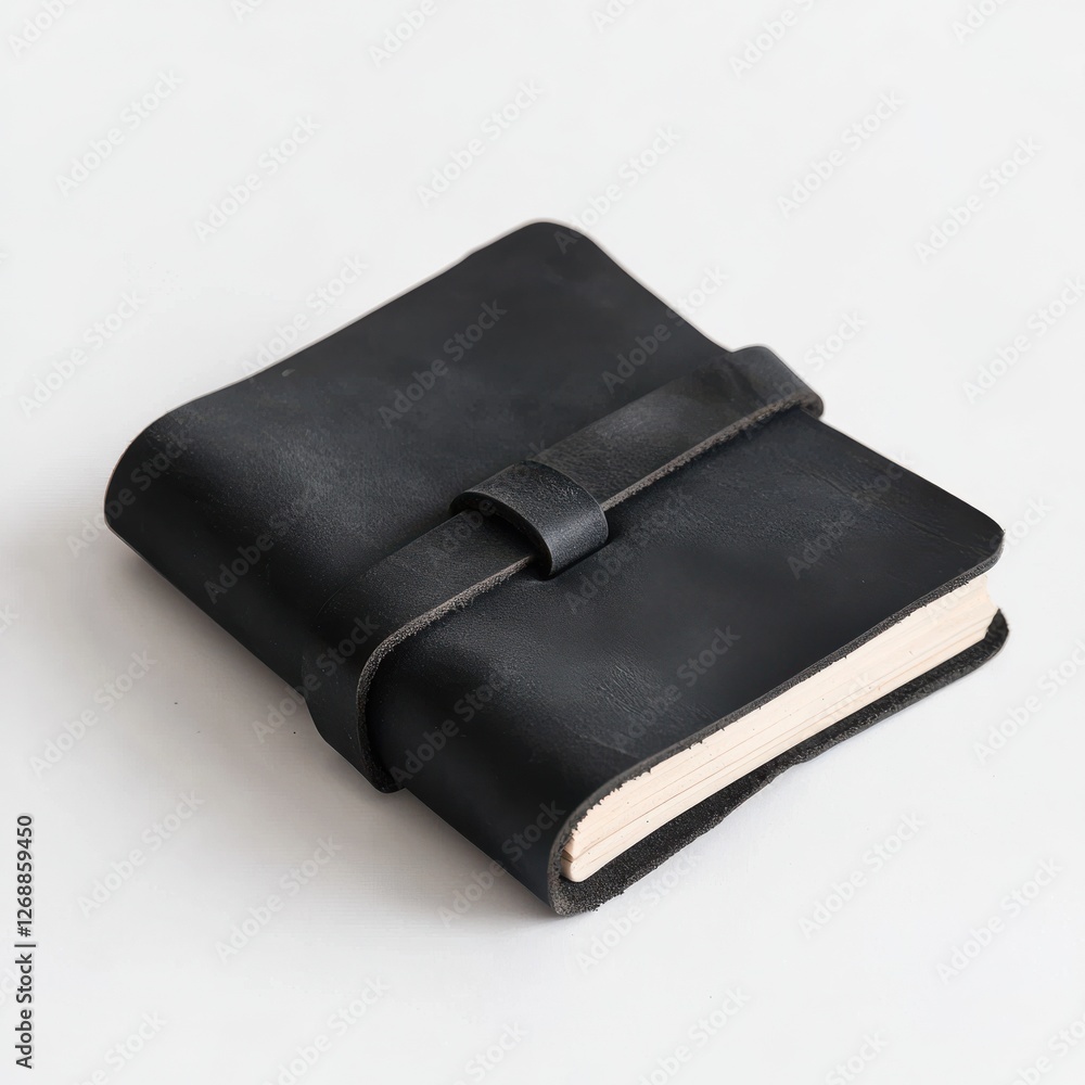 Poster Simple black leather notebook with a strap perfect for journaling or sketching in various settings