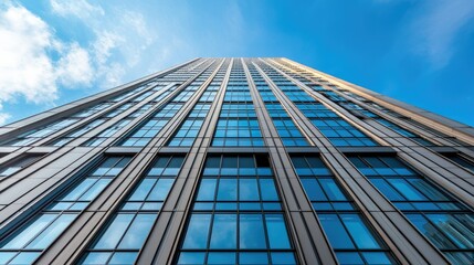 Modern Skyscraper Reaching Towards Blue Sky