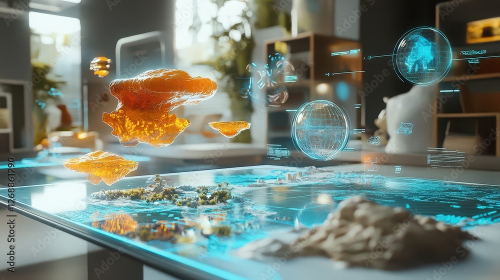 Aufkleber futuristic interactive table displays holographic data analysis and simulations
