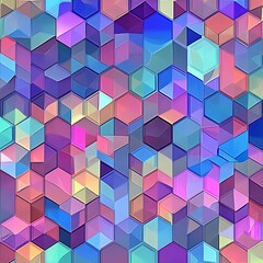 A vibrant and colorful abstract background featuring interlocking hexagonal shapes, blending shades of blue, purple, and pink. Ideal for design projects and digital art.